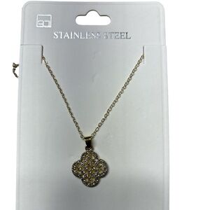 Gold Stainless Steel Clover Design Pendant Necklace